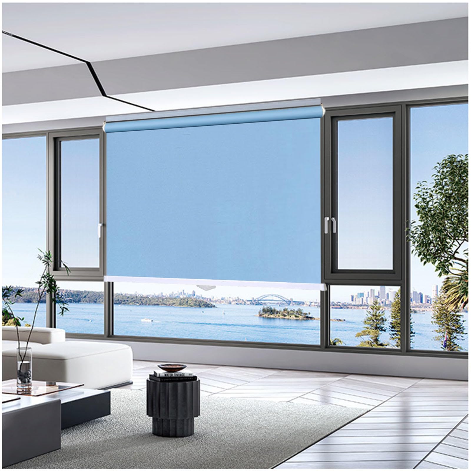 Blackout Roller Blinds No Drilling, Sunshade Roller Blinds, Thermal Window Roller Shades, 99% Uv-resistant Blackout Curtains, Temporary Privacy Blinds,blue-145x200cm/57 * 79in