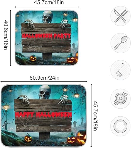 Miniatura 3 de Tapete de secado de calabazas para fiesta de Halloween, resistente al calor, tapete de secado de platos extra grande de 18 x 24 pulgadas, tapete de