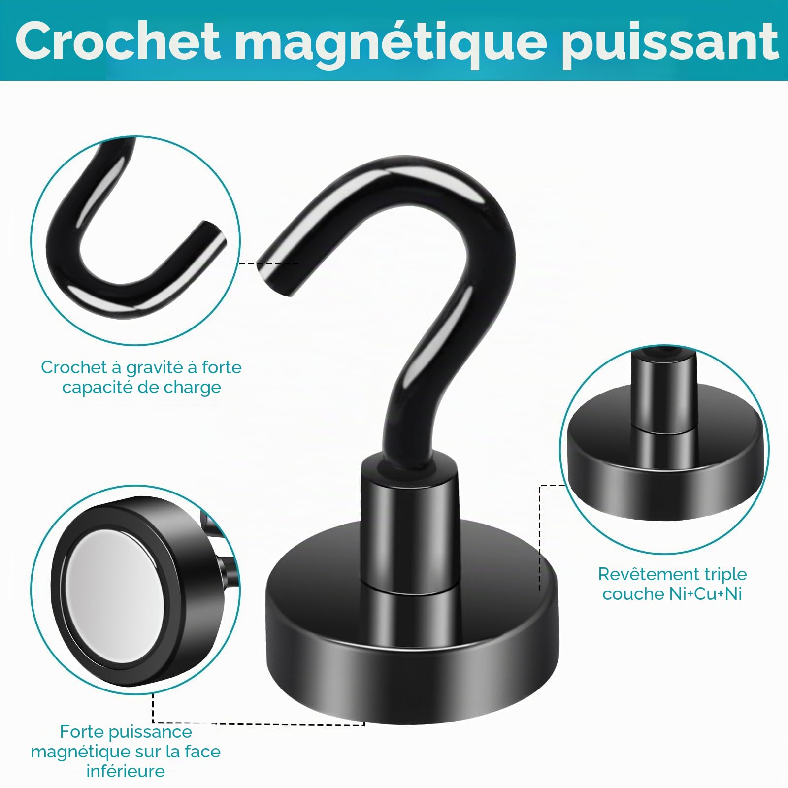 MIN CI 18pcs Crochets Magnétiques Extra Forts, 20mm Aimants Puissants Aimants Néodyme Crochet pour Réfrigérateur Rond Aimant Noir Néodyme Crochets Pour Camping Garage Cuisine Bureau