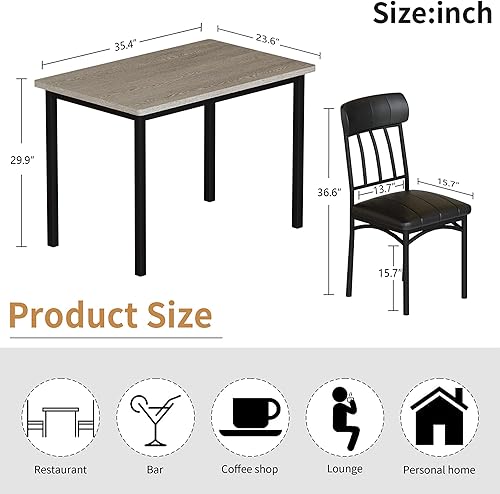 Miniatura 7 de AWQM Juego de Mesa de Comedor de 3 Piezas para 2, Pequeña Mesa de Cocina Industrial y 2 Sillas, Juego de Mesa de Desayuno de Cocina, Juego de Mesa