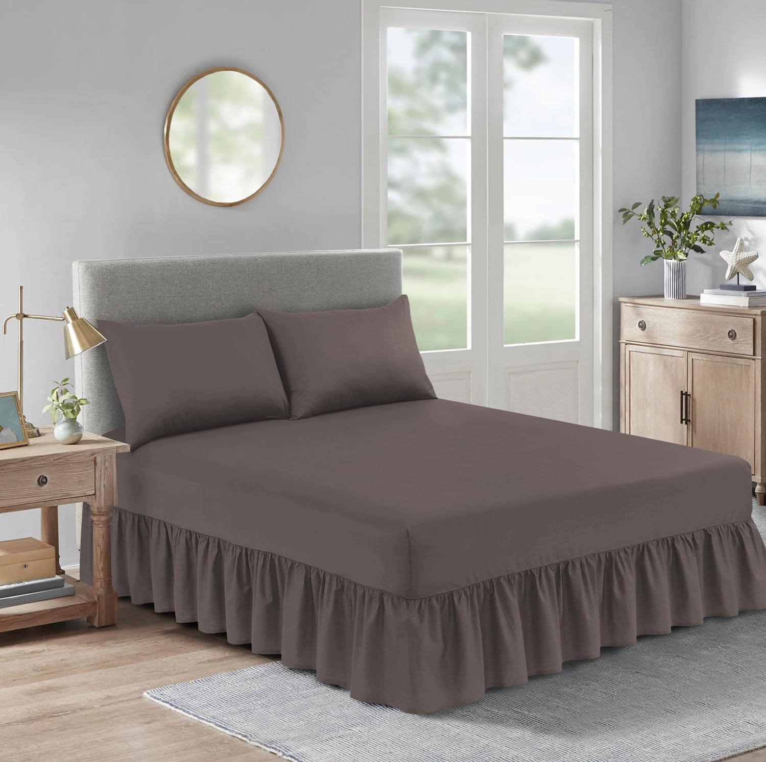 BOSKI LONDON Polycotton Valance Sheet | Deep Fitted Valance Bed Skirt with Pleated Design | Soft Breathable Non-Iron Valance Fitted Sheet Single Double King (CHOCOLATE, SINGLE(190 x 91 cm))