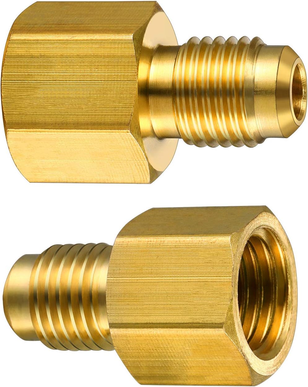 Mudder 4 Pieces 6015 R134A Brass Refrigerant Tank Adapter to R12 Fitting Adapter 1/2 Female to 1/4 Male Flare Adaptor Valve Core and 6014 Vacuum Pump Adapter 1/4 Inch Flare Female to 1/2 Inch Male