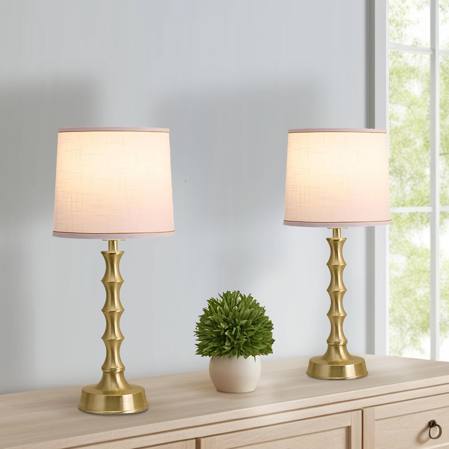 24" Gold Table Lamps Set of 2 with White Shade, Modern Small Bedroom & Nightstand Lights for Living Room & End Table
