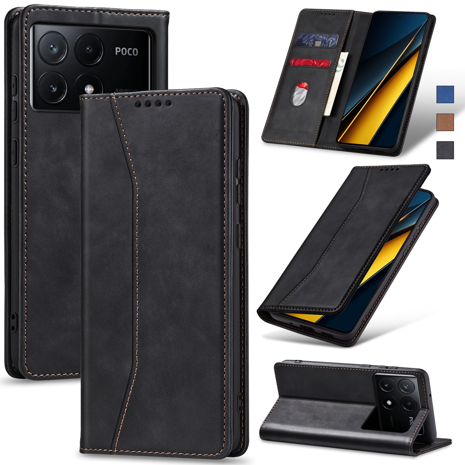 Étui Portefeuille GOKEN Pour Xiaomi Poco X6 5G - Cuir PU, Support Intégré, Magnétique