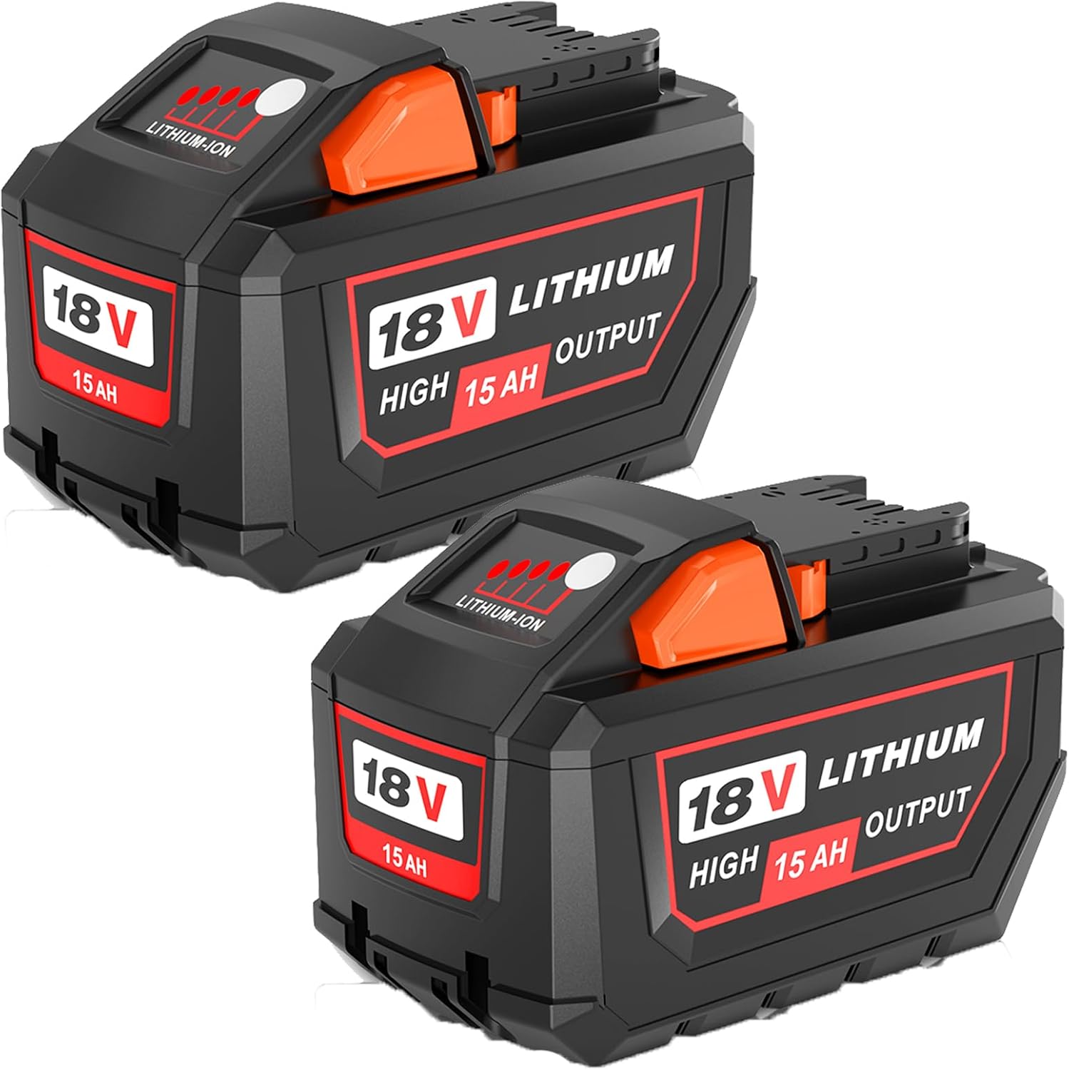 2 Packs 15000mAh 18 Volt Lithium ion Replacement for Milwaukee 18V Battery 15.0Ah High Output Compatible with Milwaukee 18 Volt Batteries 48-11-1880 48-11-1865 48-11-1862 48-11-1852 48-11-1850 (Red)