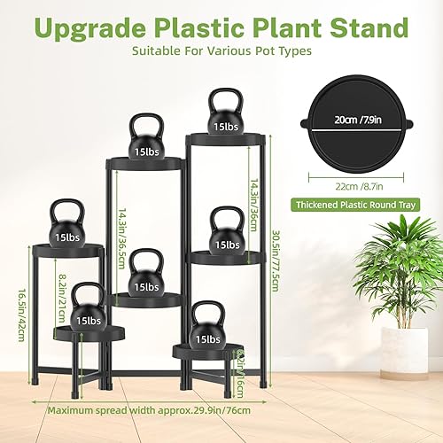 Miniatura 5 de iDavosic.ly Soporte plegable de 7 niveles para plantas para interiores y exteriores con bandeja de plástico, estante de esquina escalonada para