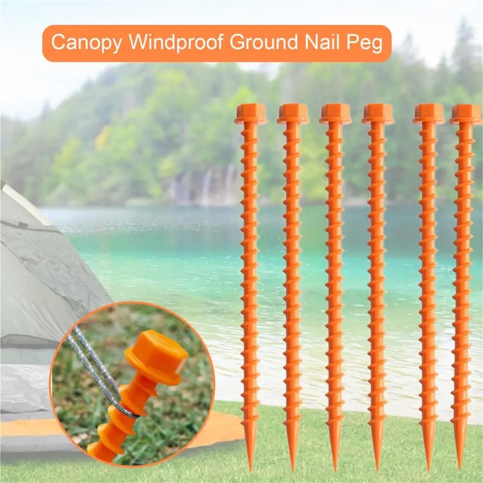 Śledź namiotowy, 6 szt. 26, cm wkręcanych kołków do namiotu, wiatroodpornych, wbijanych w ziemię, kempingowych(Orange)
