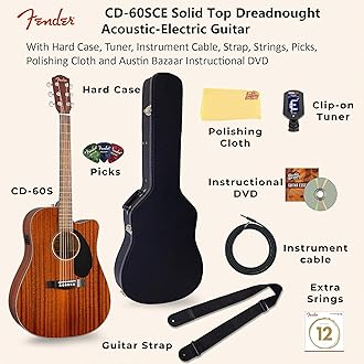Fender CD-60SCE Mahogany BundLED Dreadnought Acoustic-Electric Guitar with Hard Case