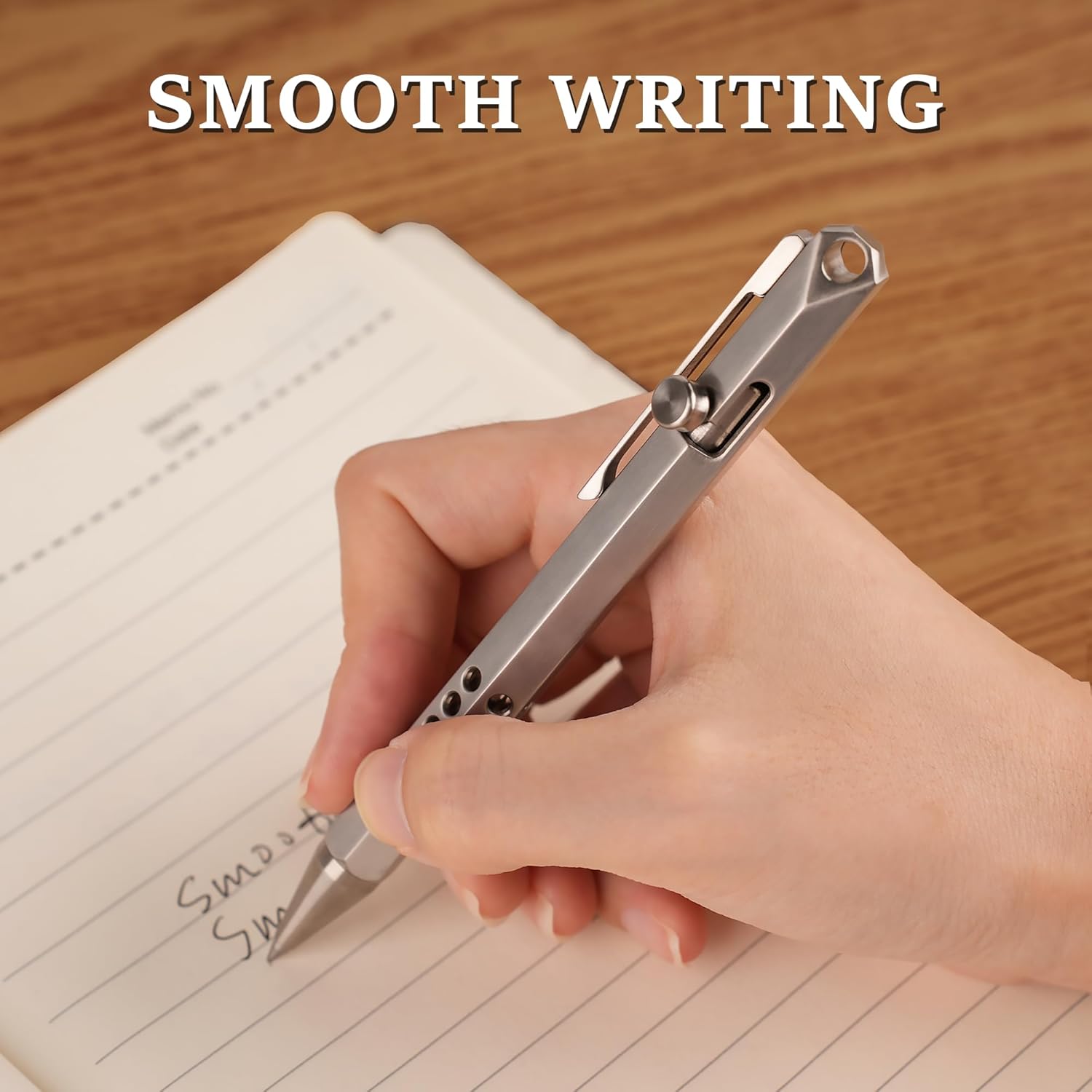 SMOOTHERPRO Titanium 6-Edge Bolt Action Pen - Hexagonal EDC Pen with 2 Refills, Lightweight Hollow Design for Professional Writing & Daily Carry Natural(SE401)