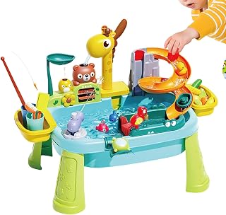 Water Activity Table Educational Toy Fishing Faucet Giraffe Adorable | Water Table for Summer Games for 1-5 Year Old Kids, Beach Interaction, Backyard, Garden and