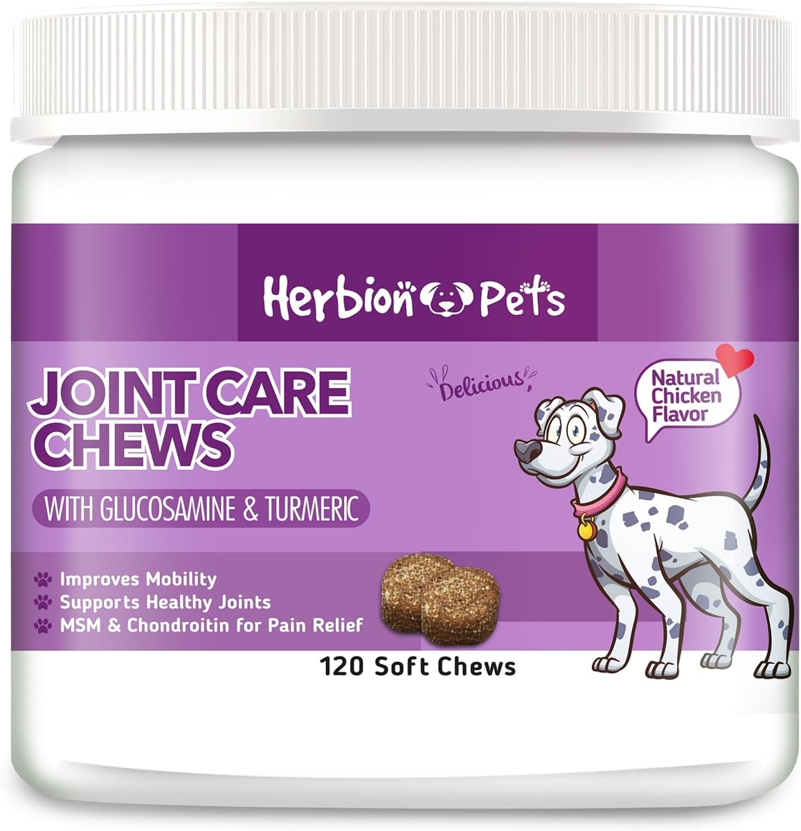 Pets Joint Care Chews with Glucosamine & Turmeric, 120 Soft Chews, MSM & Chondroitin for Pain Relief, Improves Mobility, Supports Healthy Joints, Made in USA, for Dogs 12 Weeks+, Pack of 1