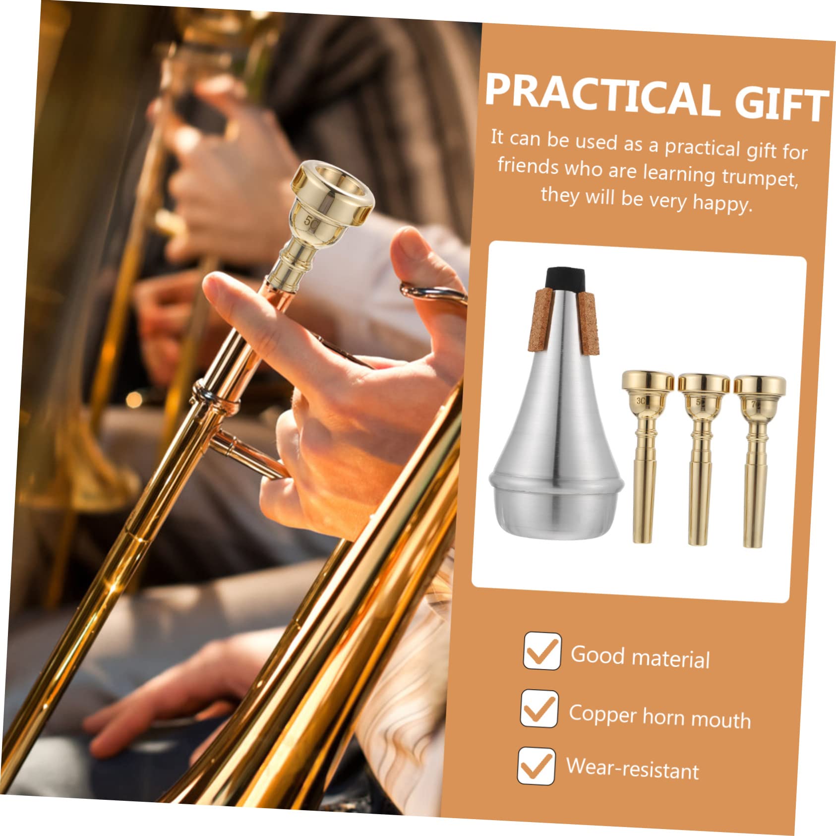 Gatuida Set de 4 Boquillas y Sordina para Trompeta, Resistente al Desgaste Superficie Lisa, Adecuado como Obsequio para Amantes Música