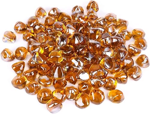 Miniatura 6 de GRISUN Diamantes de vidrio ignífugo color champán rosa para hoguera, rocas de vidrio templado reflectante de 1 pulgada de alto brillo para chimenea