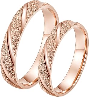 Anillo Acero Inoxidable Personalizado,Anillo de Compromiso Pareja 4MM Anillo Oro Rosa con Redondo Mate