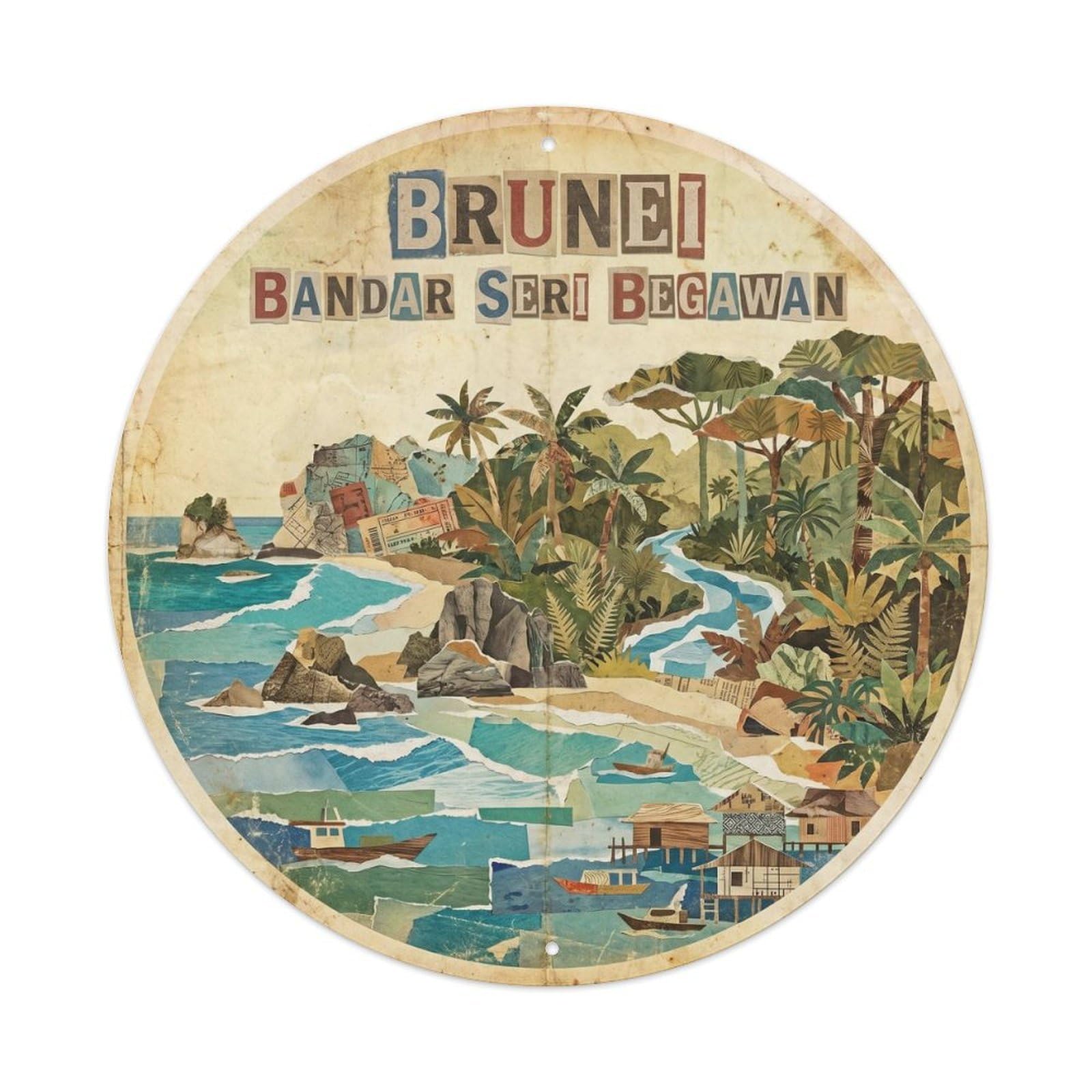 Brunei Bandar Seri Begawan Island Resort Collage Metal Tin Sign