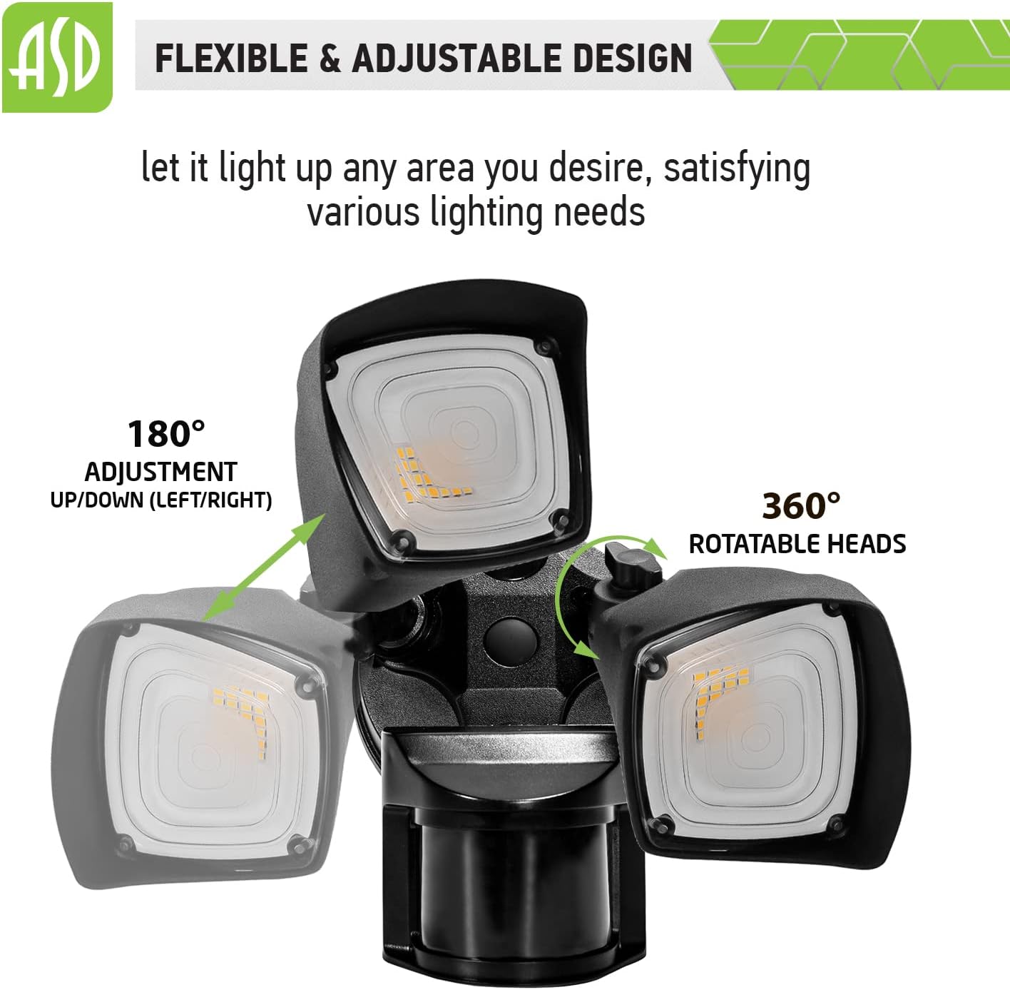 ASD 25W 2500LM LED Outdoor Security Light Motion Sensor Flood Light, 3000K/4000K/5000K, IP65 Waterproof, Motion Detection Outside Light for Garage, Yard, Porch, Long Lifespan 60,000 Hours, ETL