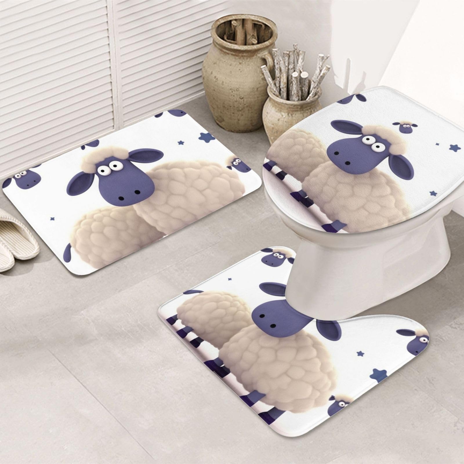 Tapis de salle de bain absorbant pour éviter les glissades avec kit WC 3 pièces