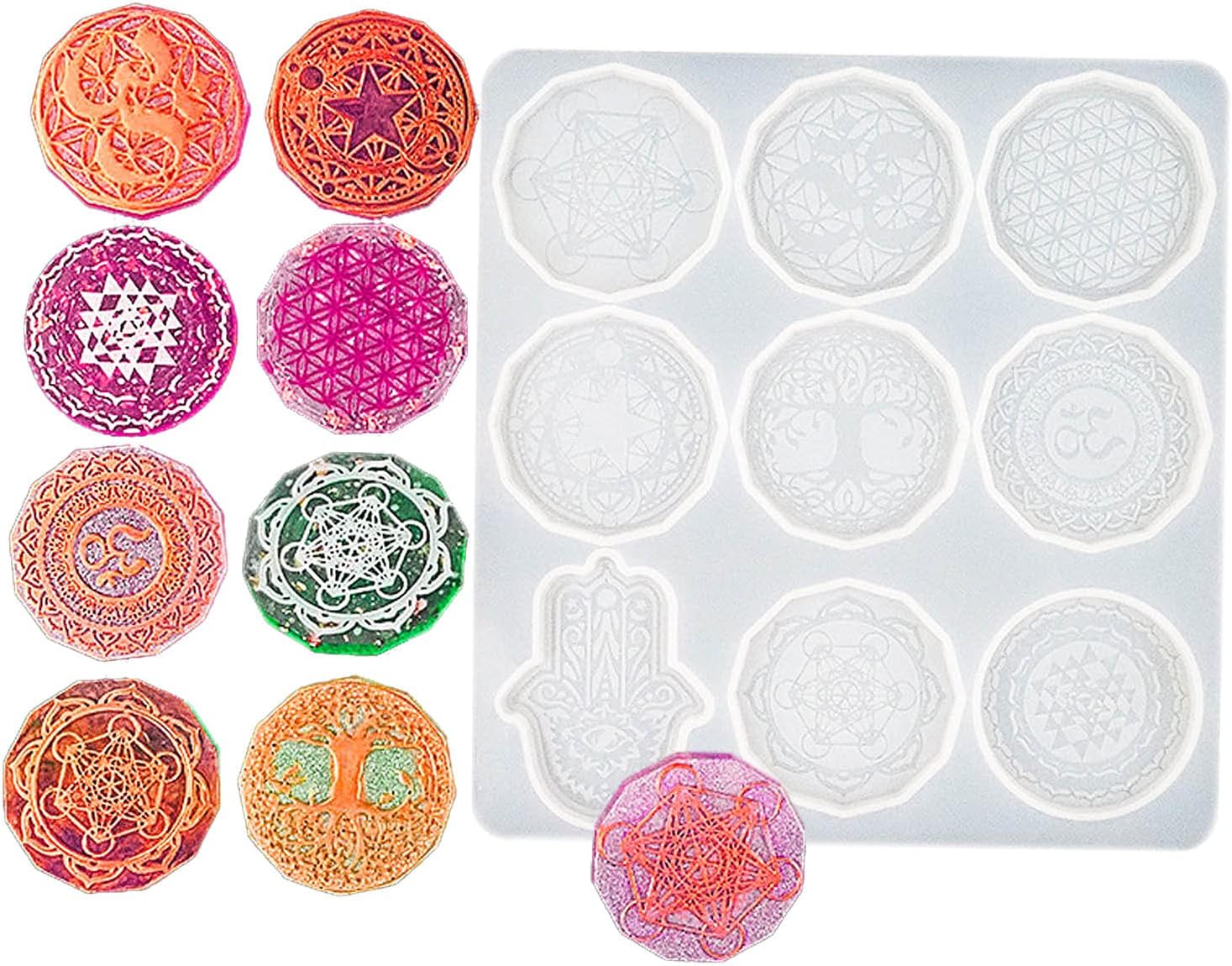 7 Chakras Stone Resin Molds, Mandala Resin Keychain Molds, Flower of Life Keychain Molds for Epoxy Resin, DIY Keychain Accessories, Resin Molds for Jewelry Crystal Making, Home Decoration
