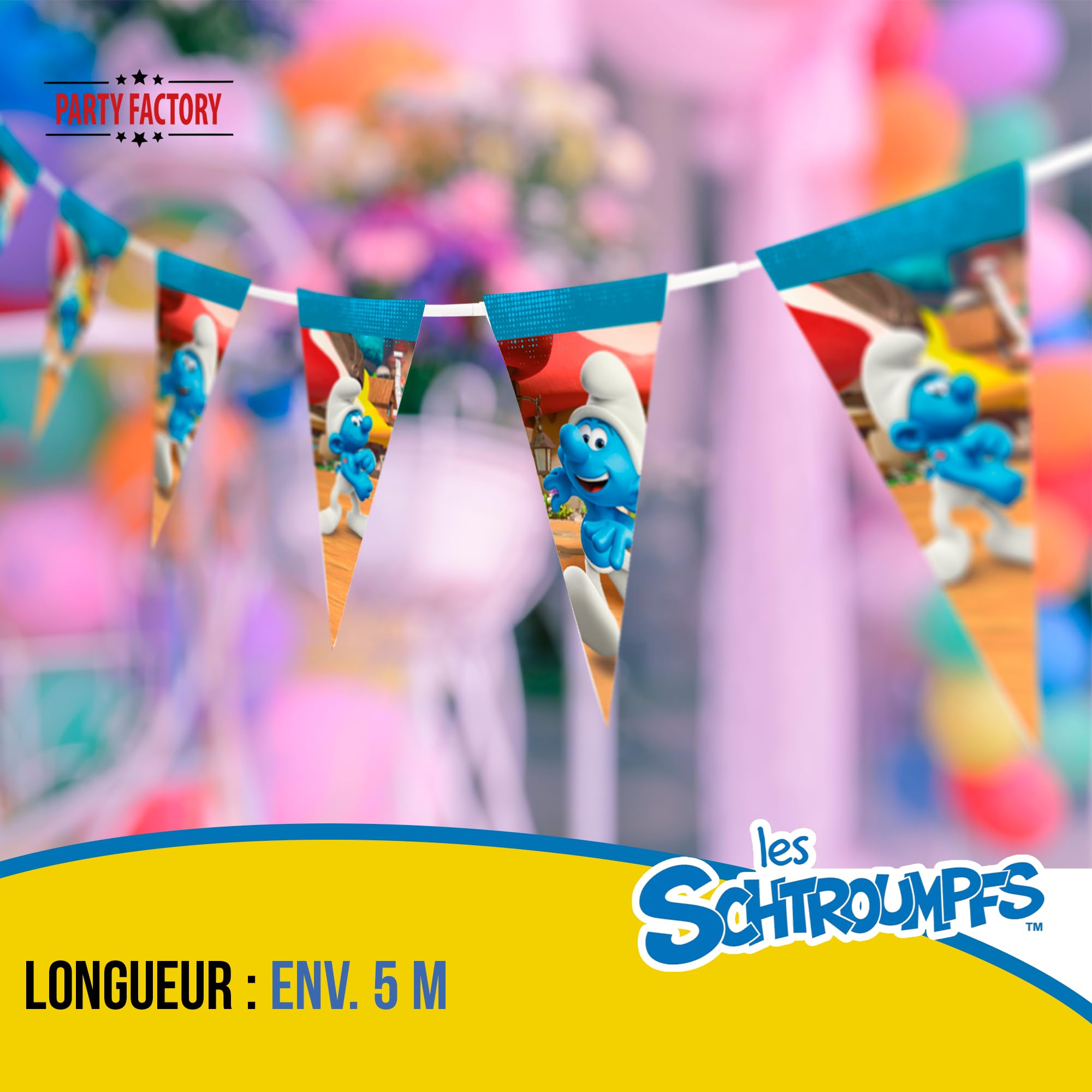 Guirlande Fanions Schtroumpfs Party Factory - 5m Avec 10 Fanions