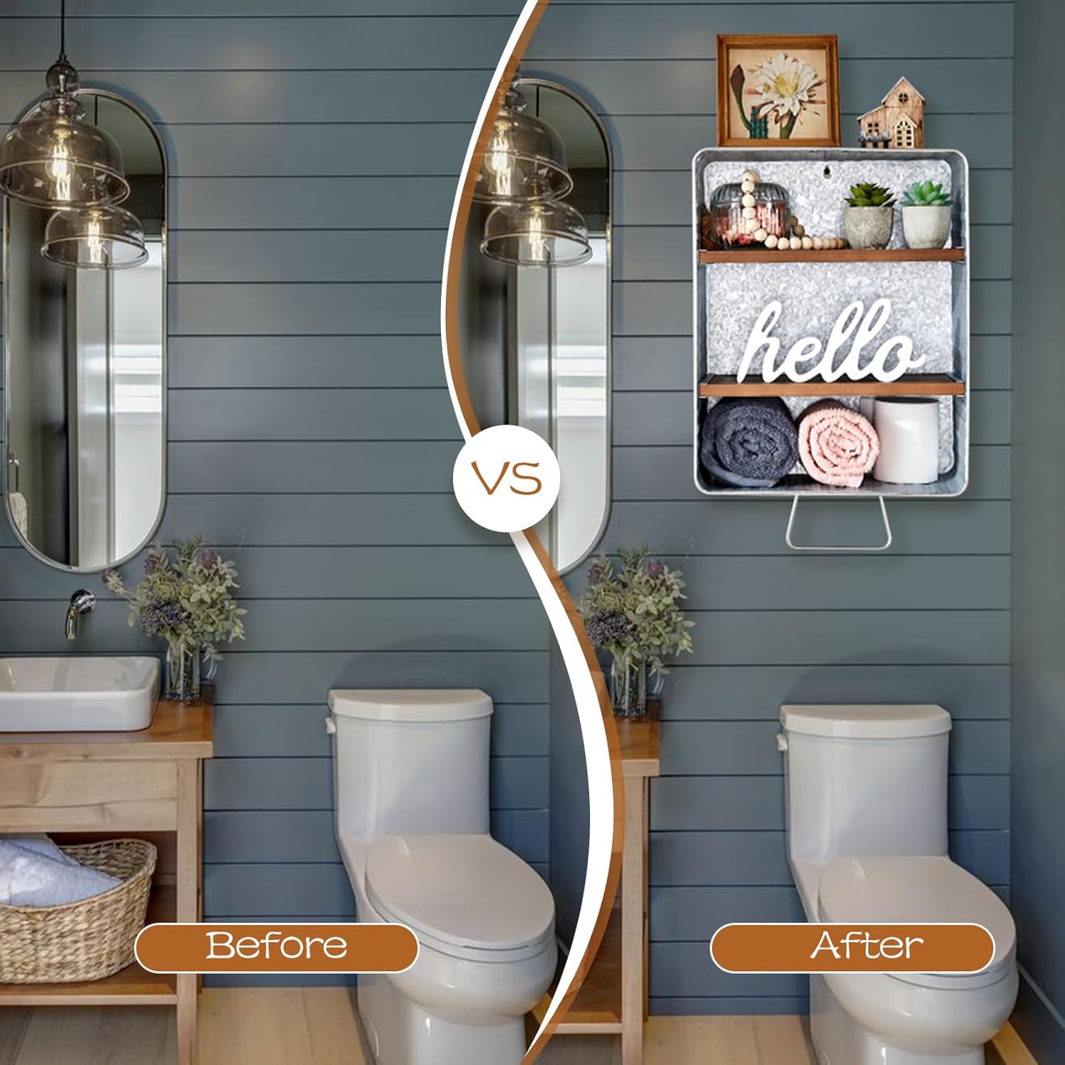 WOODEXPE Galvanized Wash Tub with Shelves Rustic Bathroom Decor Rustic Farmhouse Bathroom Shelf