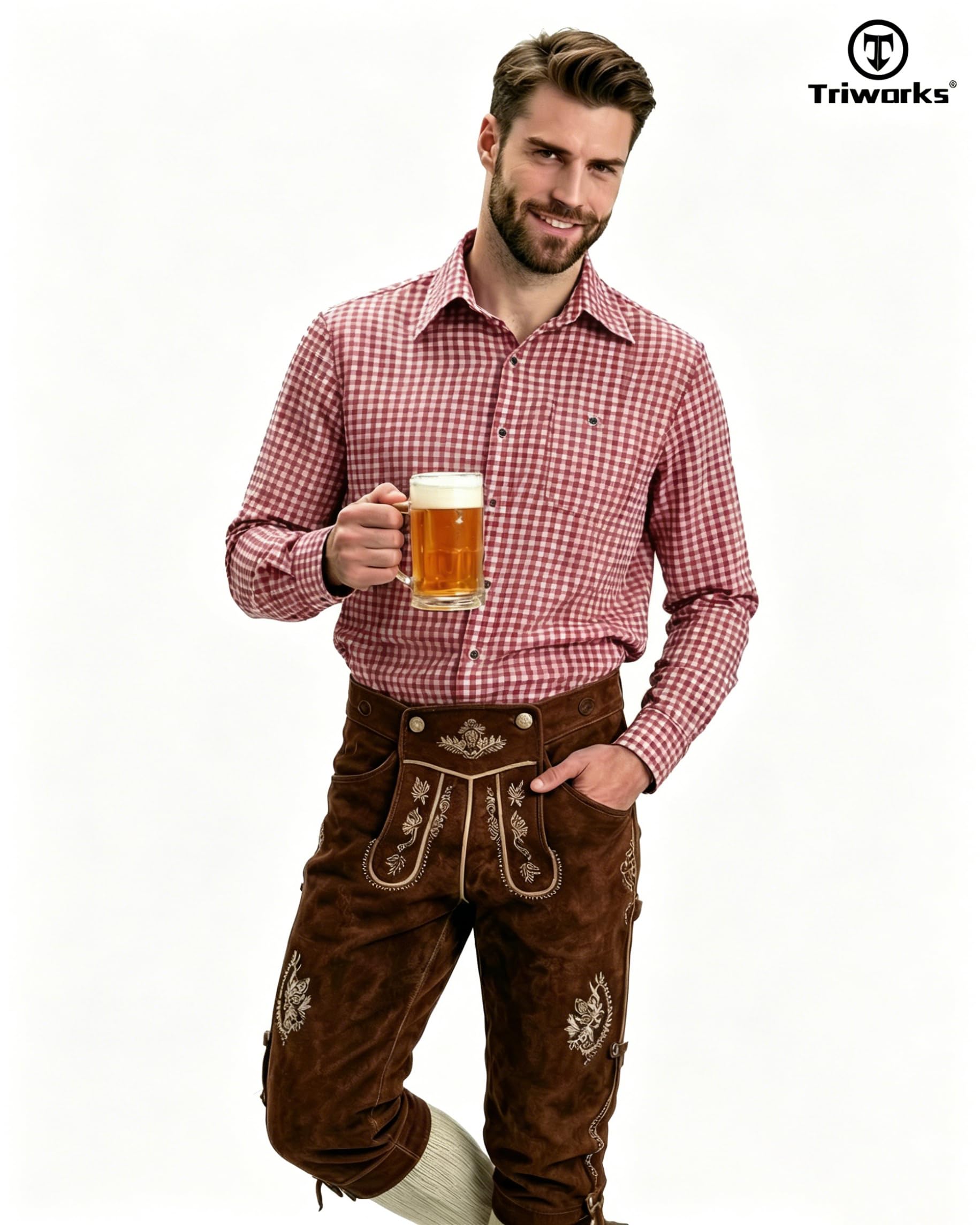 TRIWORKS Trachtenhemd Herren Langarm Kariert – Oktoberfest Hemd mit Tasche, Atmungsaktiv & Pflegeleicht, Herrenhemd für Trachten & Festlichkeiten S-5XL