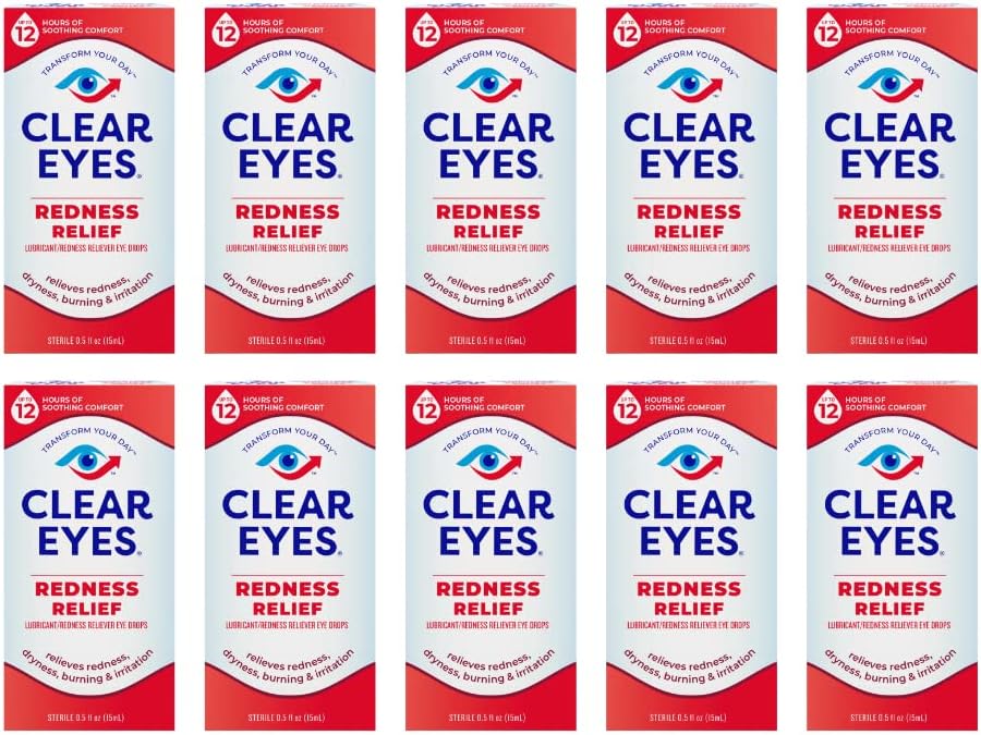 Clear Eyes Redness Eye Relief Lubricant Eye Drops, 0.5 fl oz. (Pack of 10)
