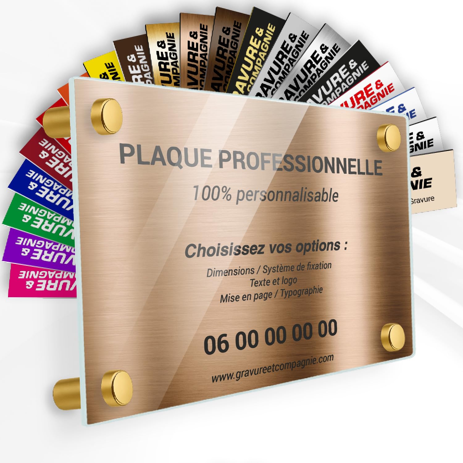 Plaque Professionnelle Troglass Personnalisée - Plaque professionnelle Médecin, Infirmier, Avocat - Dimensions, Couleur, Taille, Texte, Logo personnalisable (Fond Vieil Or)
