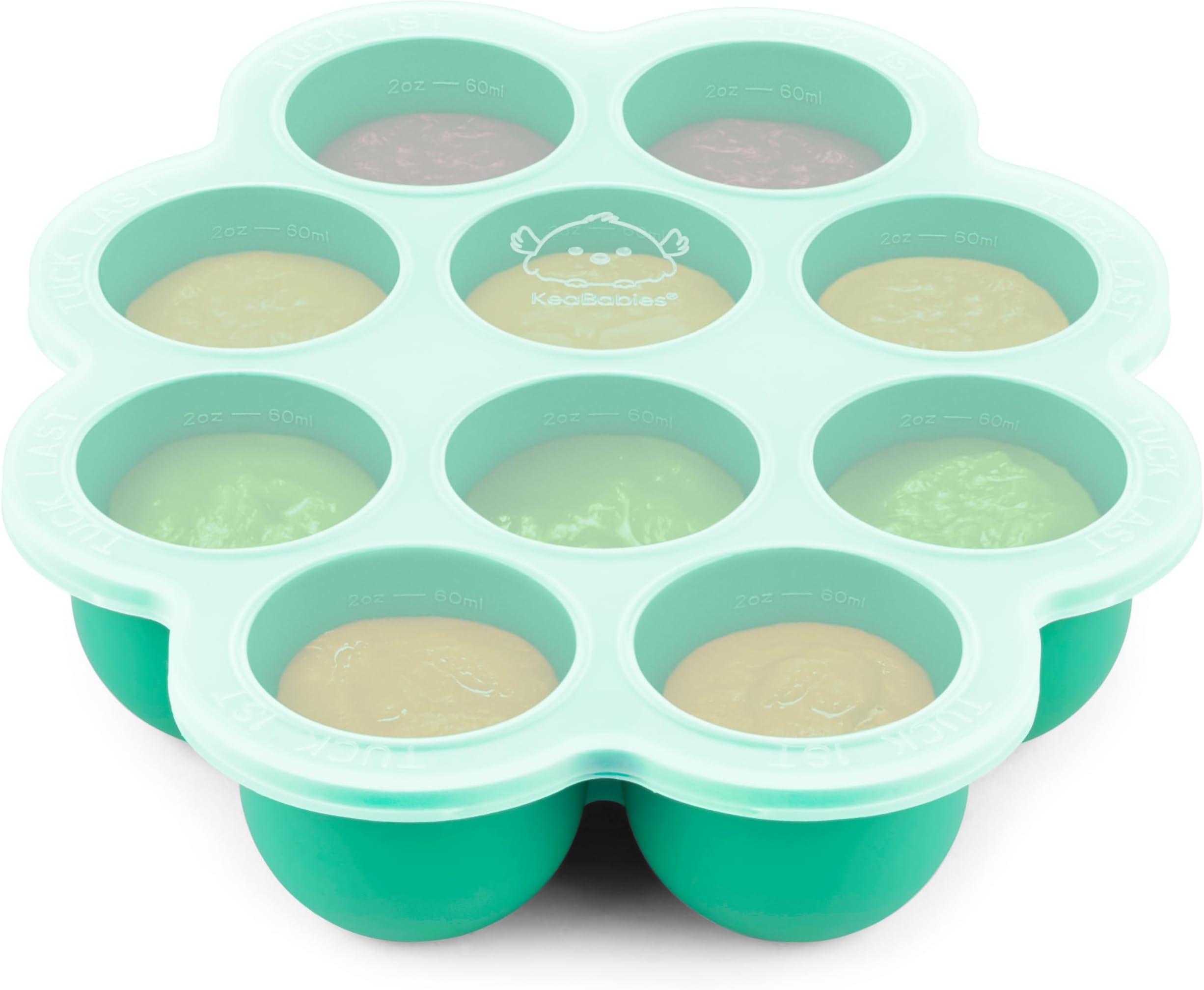 KeaBabies Silicone Food Freezer Trays with Lid, 2oz x 10 Pods Baby Food Storage Containers, Easy Puree Meal Prep, Breast Milk Silicone Freezer Molds, Dishwasher,Microwave Safe,BPA-Free(Alpine Green)