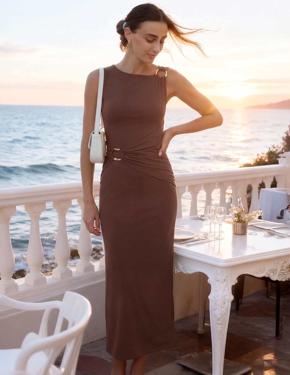 ZESICA Women's 2026 Summer Maxi Dress Sleeveless Ruched Elegant Wedding Guest Cocktail Formal Bodycon Long Dresses - Image 2