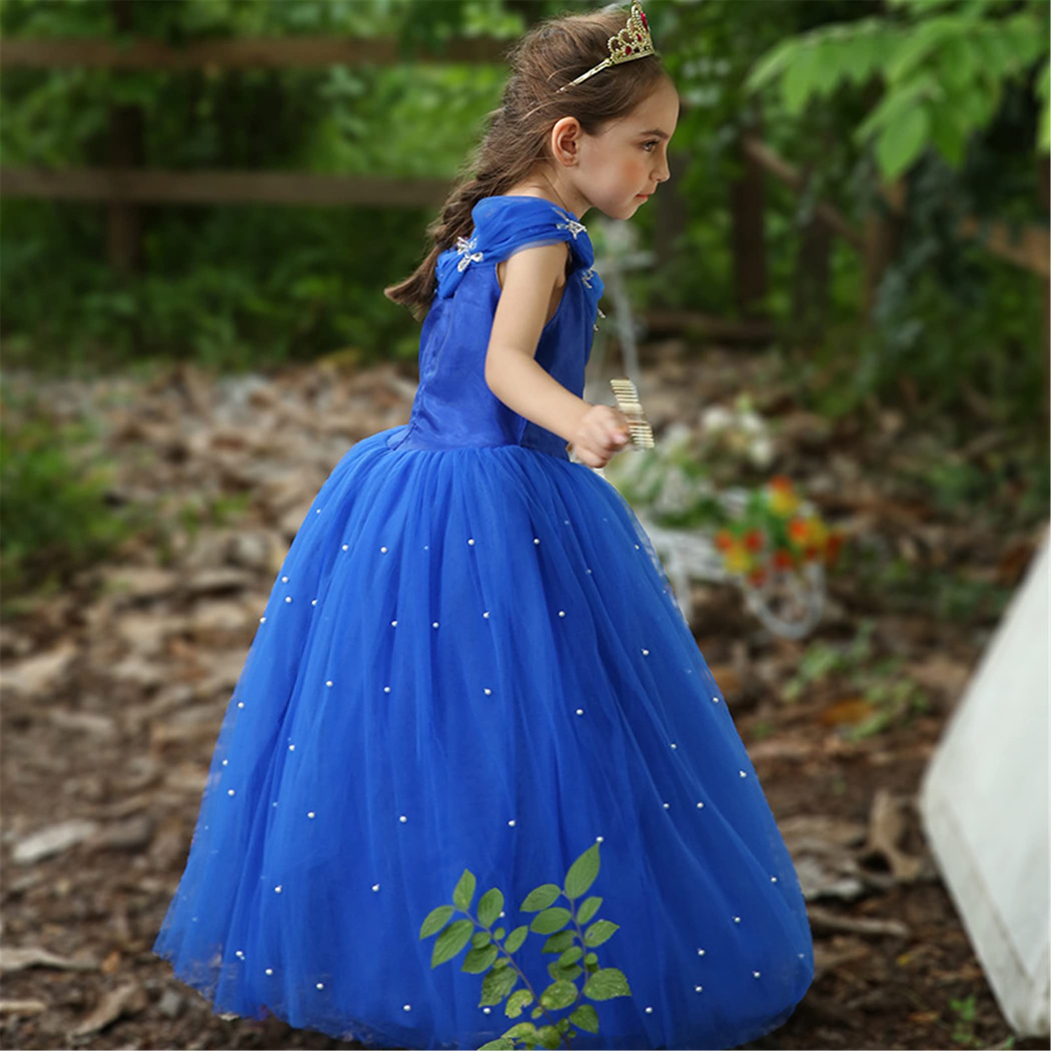Bambine e Ragazze Costumi Principessa Abito Vestito Farfalle Natale Carnevale Bacchetta Magica Guanti Halloween Maniche a Sbuffo,Blu,130
