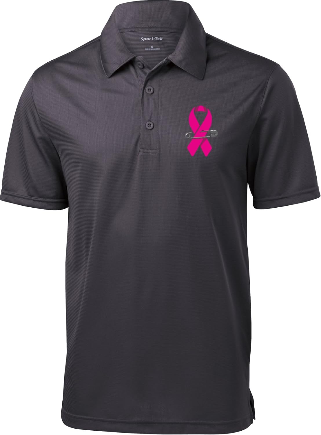 Buy Cool Shirts Mens Breast Cancer Pink Ribbon Pin (Pocket Print) Textured Polo