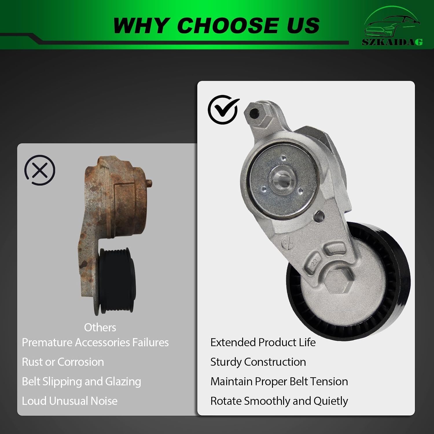 Belt Tensioner Assembly with Pulley for:-Toyota Camry for:-RAV4 Highlander Sienna Venza 2009-2019, for:-Scion TC 2011-2016, for:-Lexus NX300h 2015-2021, 2.5L 2.7L L4 OE# 39106, 166200V020