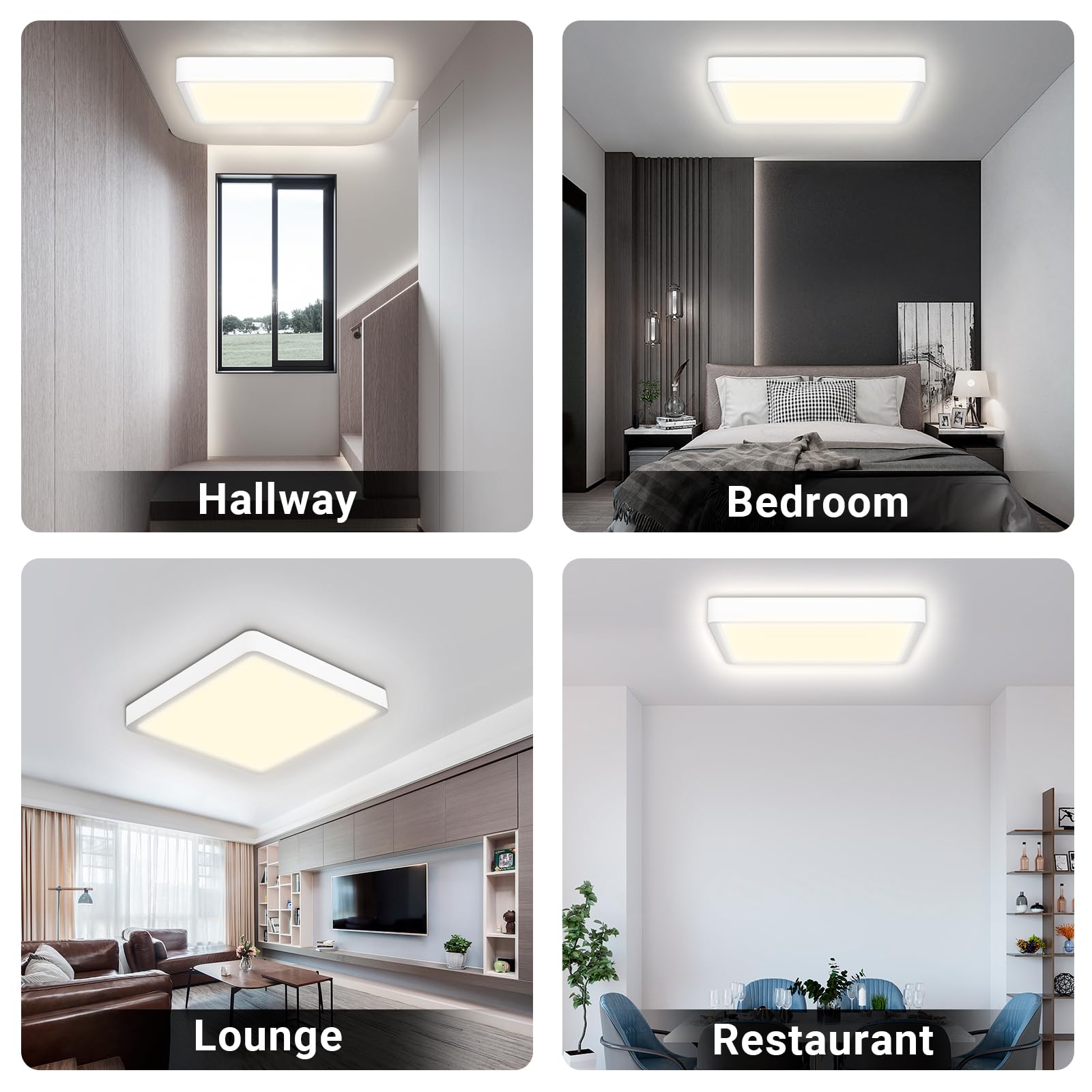 LQWELL® Plafonnier LED, IP44 Lampe de Salle de Bain Étanche Carré Plat 24W 4000K 2600LM Lampe Simple Moderne Mince pour Salon Salle de Bain Chambre Cuisine Couloir Sous-Sol Bureau, 300 * 25mm