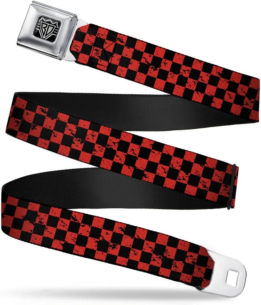Buckle-Down Seatbelt Belt - Checker Weathered Black/Red - 1.0" Wide - 20-36 Inches in Length
