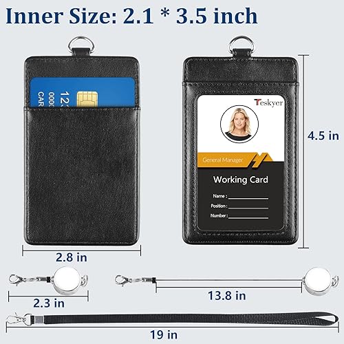 Miniatura 208 de Teskyer - Soporte para tarjetas de identificación con cordón, soporte de cuero para tarjetas de identificación, portatarjetas con cordón, vertical