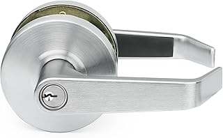 Lawrence Commercial Lever Door Lock - Heavy Duty Locking Commercial Door Handle Keyed Entry, Grade 2 Door Handle with Lock and Key - Brushed Chrome, Entrance/Keylock Functio