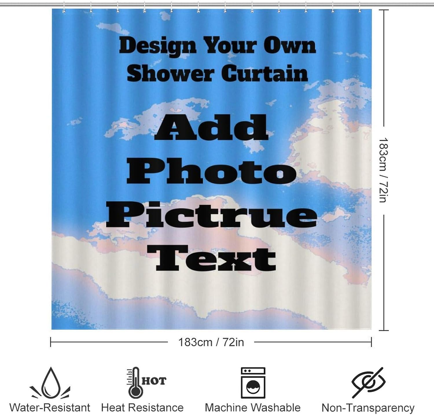 Custom Shower Curtain Sets Personalized Bathroom Mat Design Your Own Toilet Lid Cover and U-Shaped Rug Add Photo/Image/Text Bath Products 4 PCS Suit Waterproof Washable