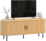 HOMCOM Support TV pour téléviseurs jusqu'à 60 po, centre de divertissement moderne avec portes coulissantes incurvées, console multimédia avec 6 compartiments de rangement, noyer brun