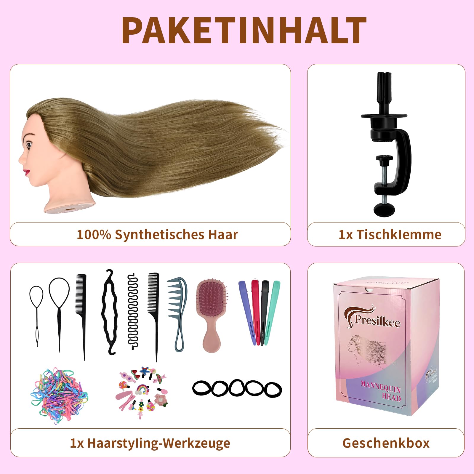 28" Frisierkopf Mit Synthetikfaser-Haar Trainingsköpfe Für Friseure Für Flecht Schneide Styling Übungen Inklusive Kostenlosem Frisierständer & Frisierwerkzeug Set (goldgelb)