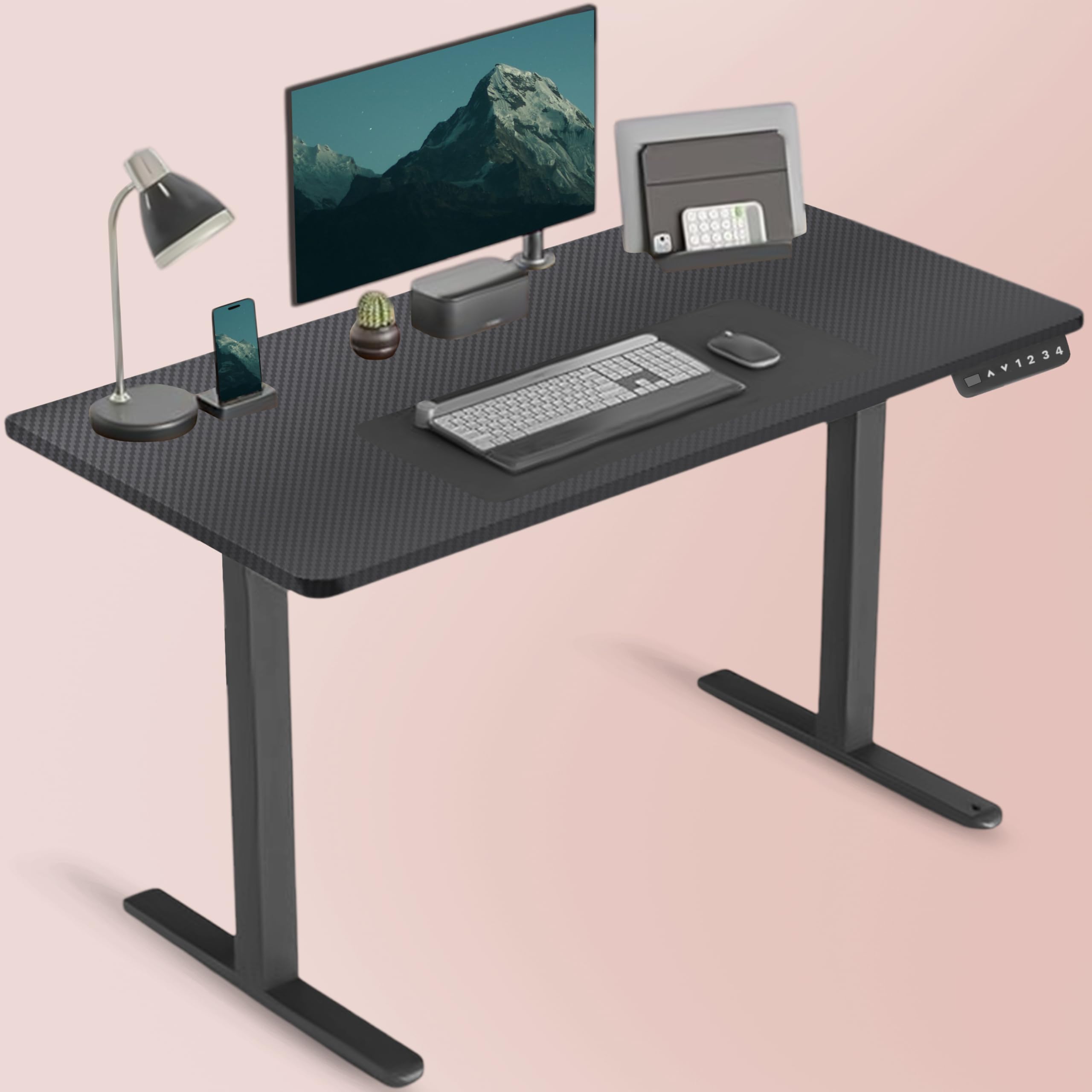 White Mulberry Wooden Motorized Electronic Height Adjustable | Ergonomic Spacious Design Desk | Motor&Memory Preset Controller|Sit Stand Desk for Office Home & Study Table| 1200mmx600mm | Carbon Fibre
