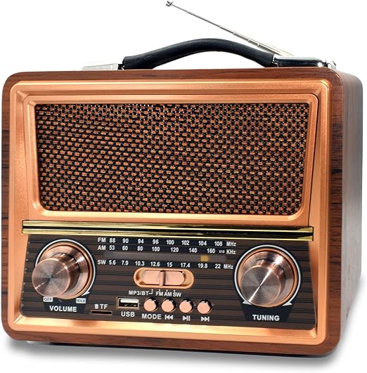 VR-robot Retro Vintage Radio Bluetooth,Portable Radio AM FM SW with Best Sound, AC, 1200mAh Rechargeable Battery Operated Bluetooth Radio with Best Reception, Loud Speaker Support TF Card/USB Playing