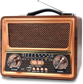 Retro Vintage Portable AM FM SW Radio with Best Sound, DC 5V, 1200mAh Rechargeable Battery Operated Bluetooth Radio with Best Reception, Loud Speaker Support TF Card/USB Playing