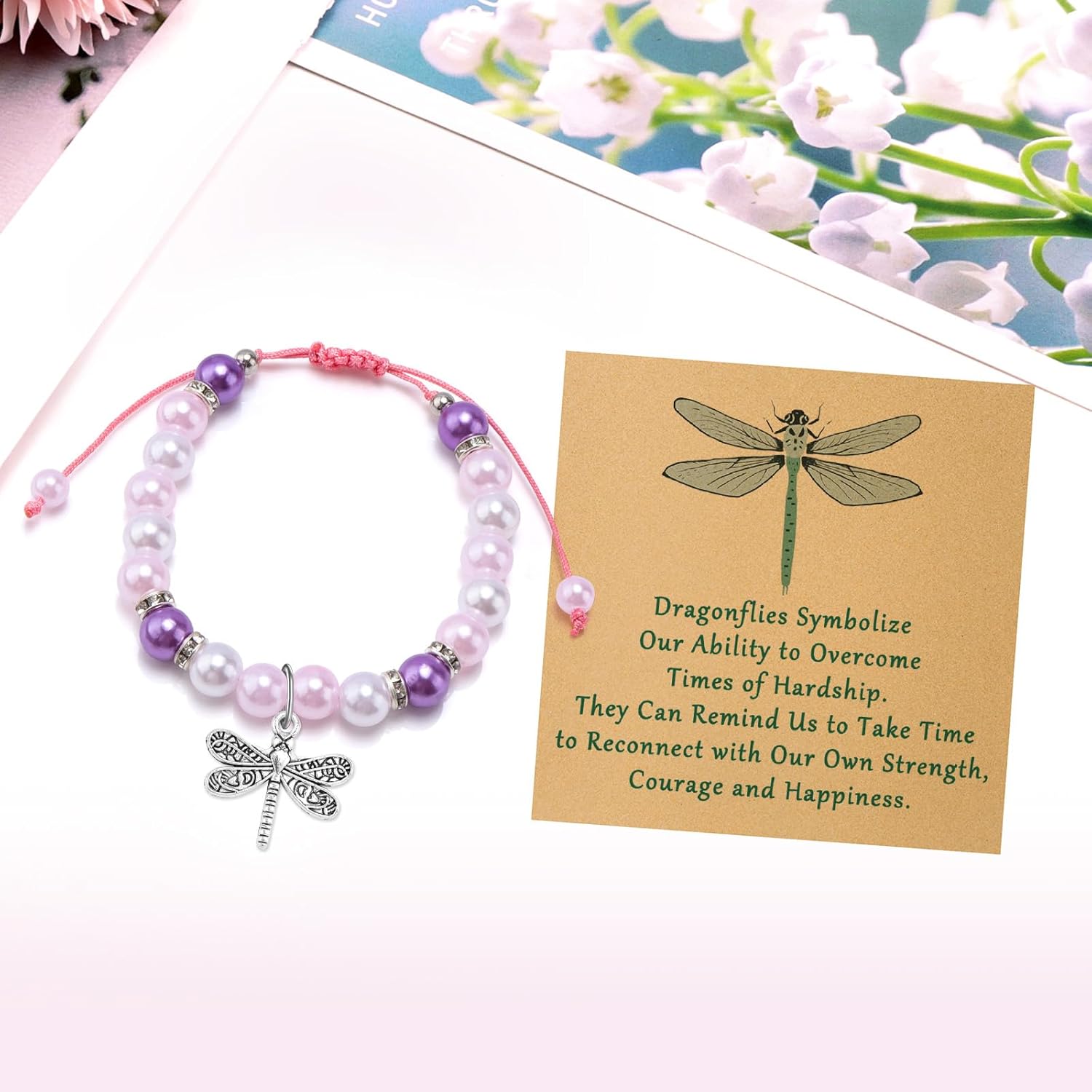 Dragonfly Gifts for Women Beaded Bracelet Inspirational Dragonflies Accessories For Women Girls Nature Lovers Dragonfly Lovers Christmas Birthday Present for Her Jewelry Bracelet with Massage Card - Image 3