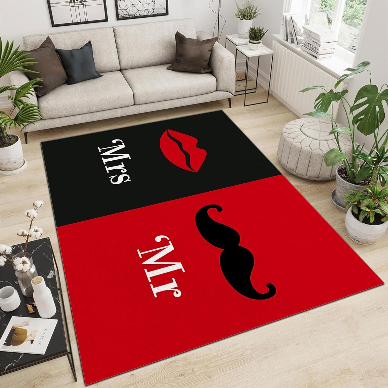 Minimalist Mr and Mrs Area Rug 2 x 3, Soft Foldable Kids Rugs for Bedroom, Lightweight Romantic Couple Carpet for Bedroom, Nursery, Living Room, Playroom, Study Room
