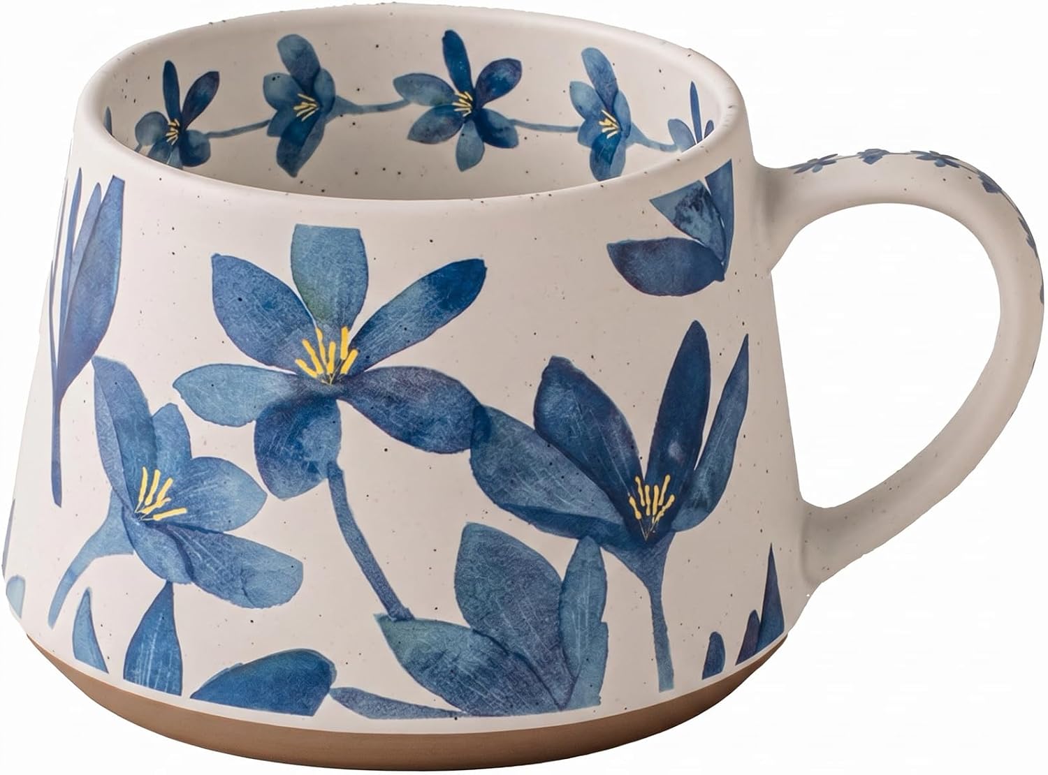 13 oz Cute Blue Bulky Flower Ceramic Coffee Mug, Gifts for Women