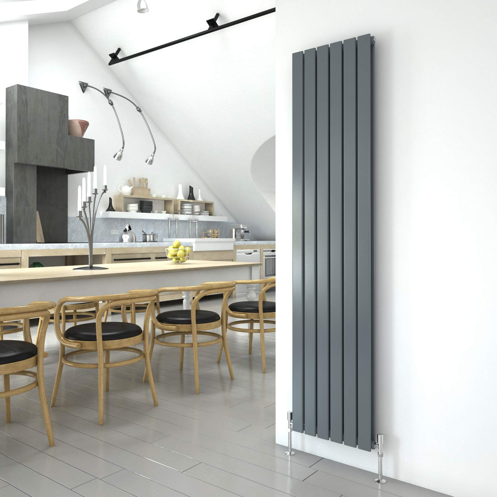 Anthracite Vertical Radiator 1800x408mm Double Flat Panel Designer Radiator Interior Design