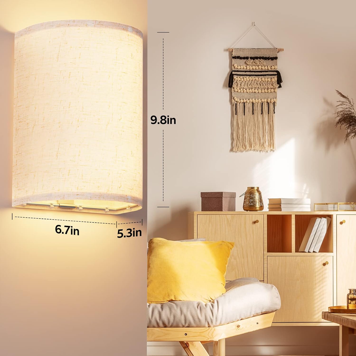 Wall Sconces Set of Two, Battery Operated Wall Sconces 3 Colors Changeable Dimmable Wall Lights Fixtures with Remote Control Fabric Wall Lamp Sconces for Bedroom Living Room Hallway