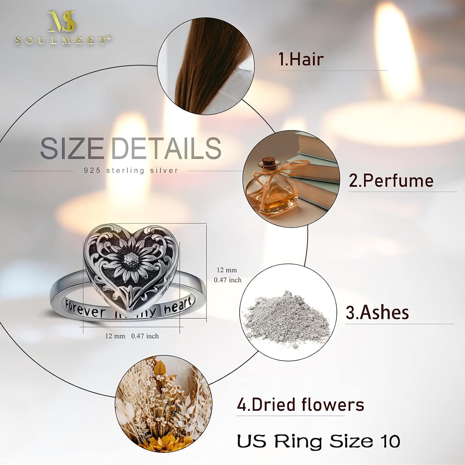 SOULMEET Sunflower Locket Urn Ring That Holds Loved Ones Ashes Sterling Silver Personalized Locket Band Keepsake Memorial Jewelry Cremation Rings for women - Image 6