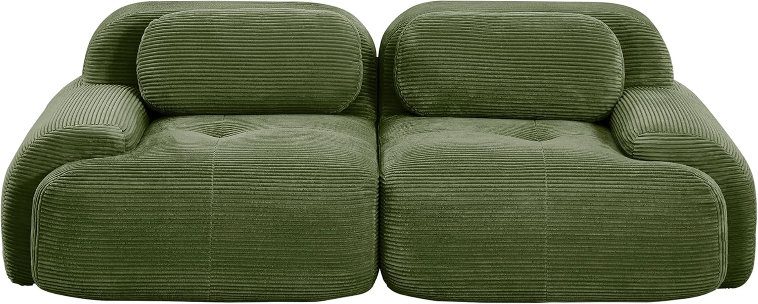 WILLIAMSPACE 82" Sectional Sofa Loveseat Couch for Living Room, Modern Modular Upholstered Foam Sponge Deep Seat Sofa with Curved Armrests for Apartment, Corduroy, Green