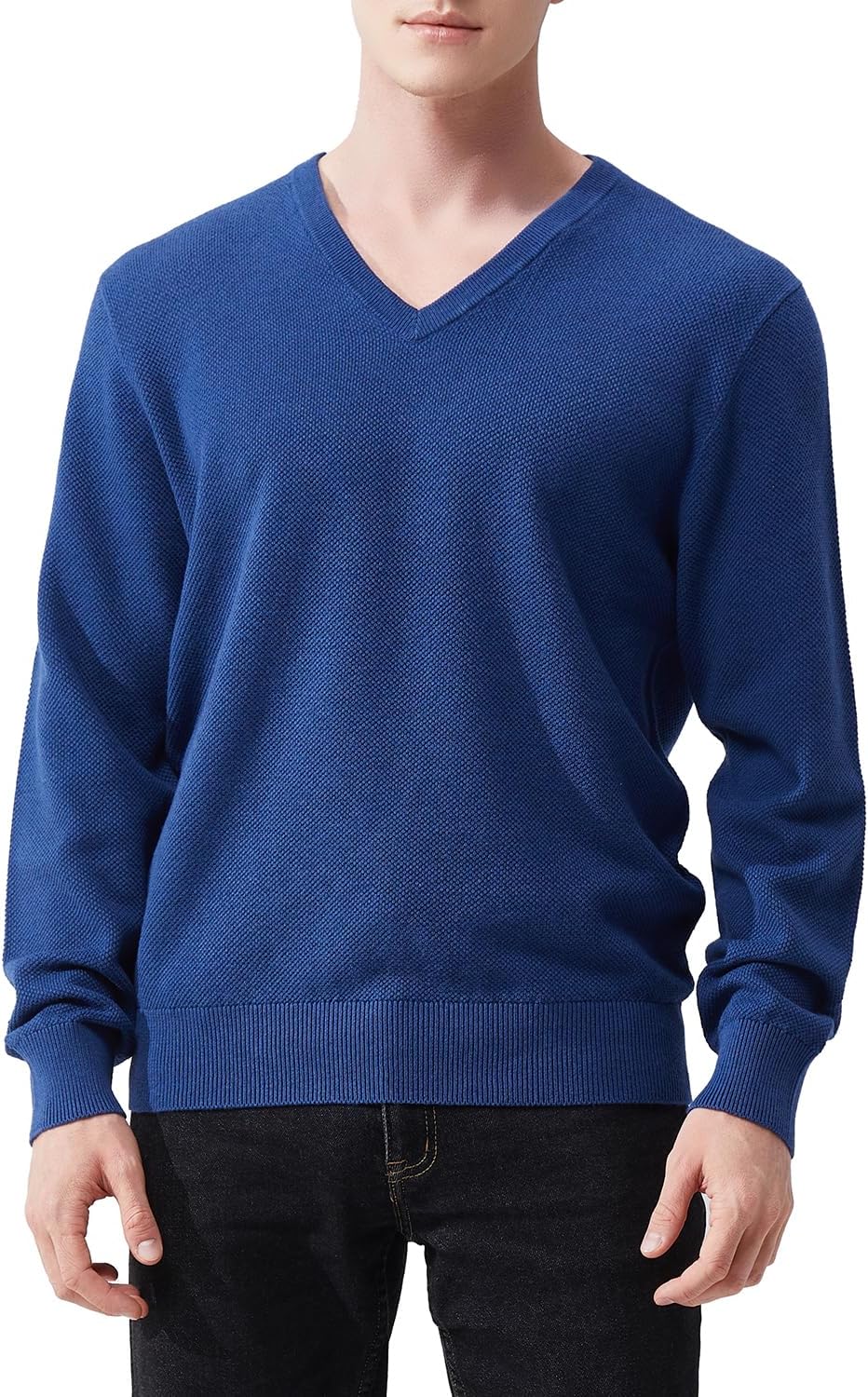 Men's V-Neck Long Sleeve Sweater Slim Fit Casual Pullover Sweater